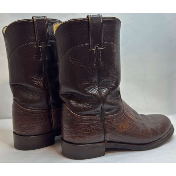 Vintage Justin 3188 Roper Cowboy Boots Mens 8.5D Brown Leather Western USA Made